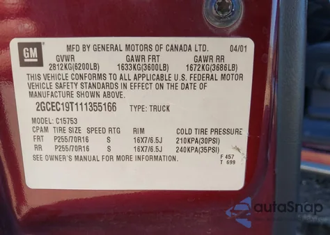 2001 Chevrolet Silverado 1500 Ls z USA, uszkodzony, nr VIN 2GCEC19T111355166